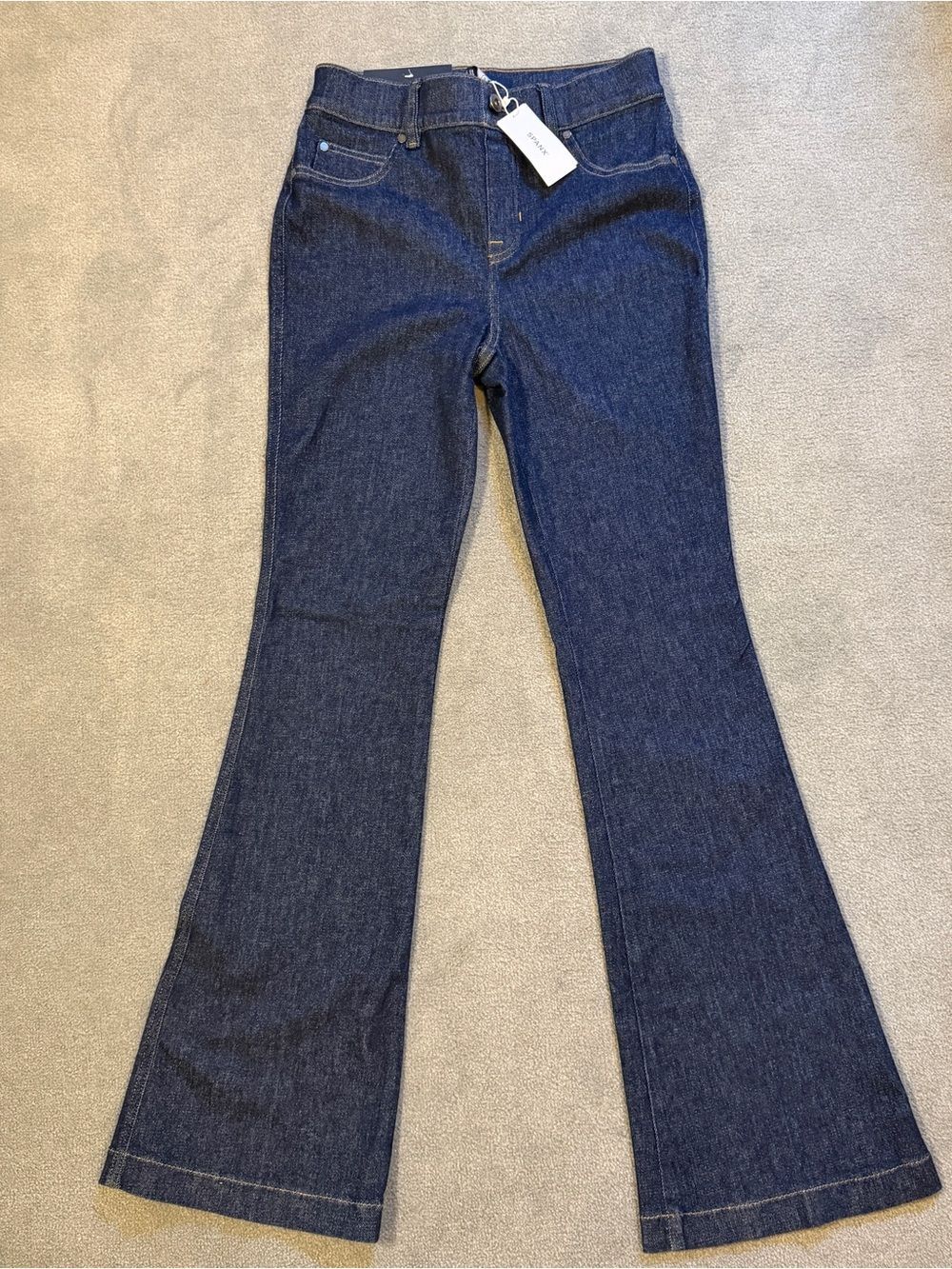 SPANX EveryWear Flare Jeans - Dark Blue - Pull-on Elastic Waist - Small NWT - Picture 6 of 9